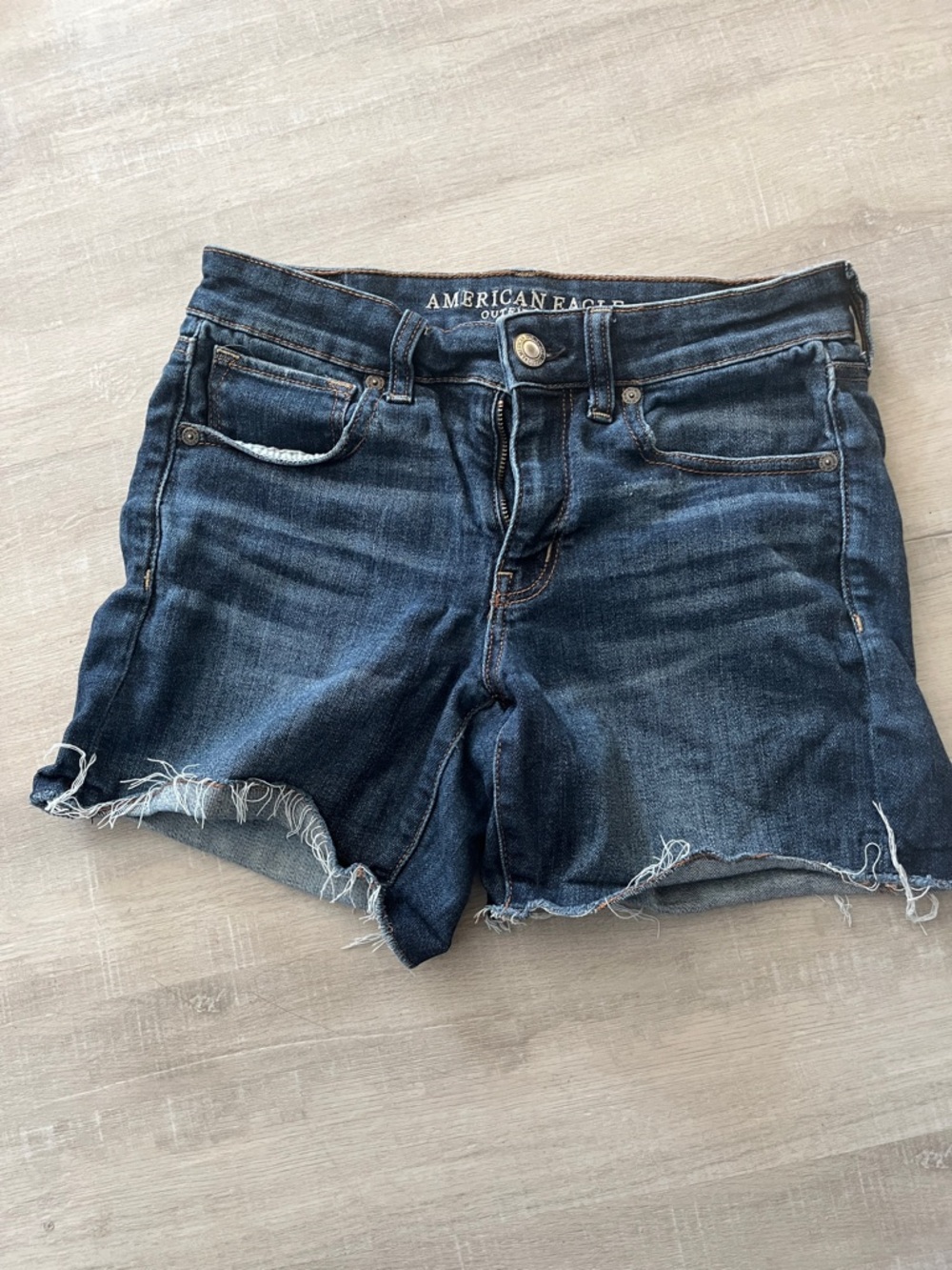 American Eagle Outfitters Dark Blue Frayed Hem Denim Shorts